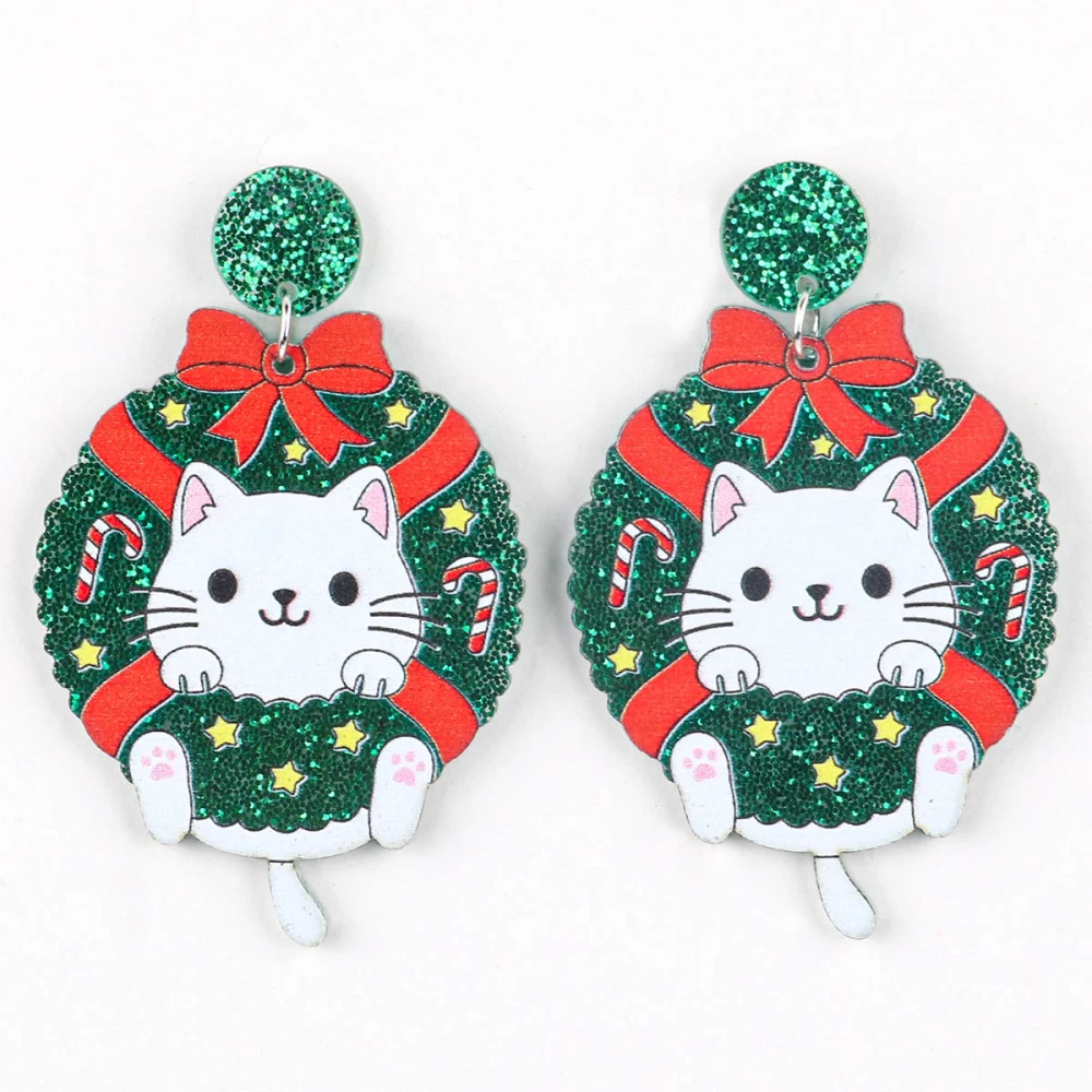 أقراط أكاليل أكريليك جميلة لعيد الميلاد للنساء ، كلب ، قطة ، هندسية ، لمعان ، متدلٍ ، مجوهرات ، هدايا العام الجديد #2