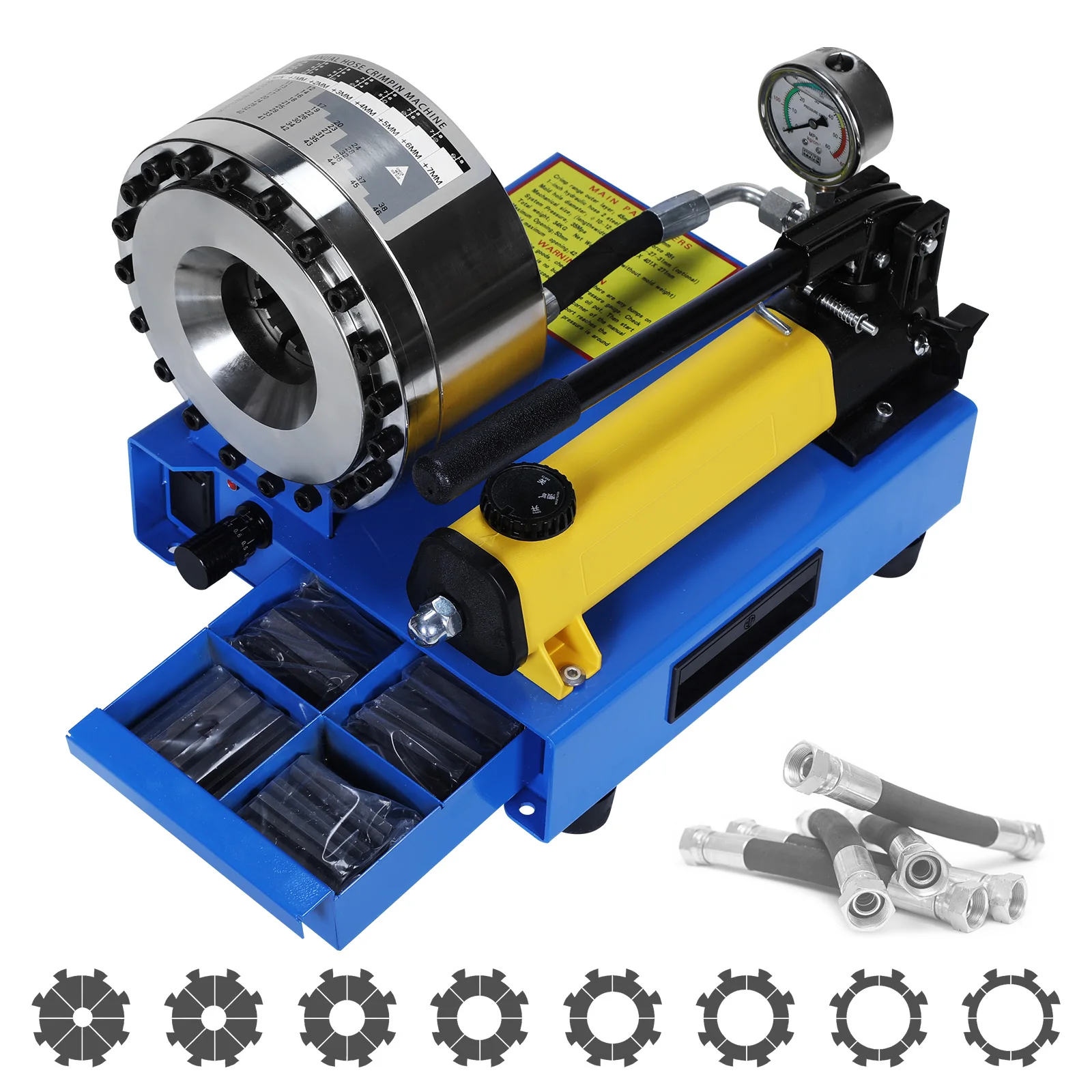 

Электрический гидравлический пресс для обжима шлангов с 8 наборами матриц, комплект для обжима гидравлических и топливных трубок, для систем кондиционирования и экскаваторов