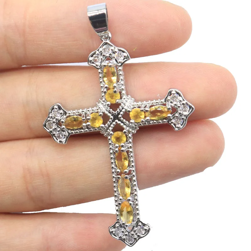 Buy 4 Get 1 Free 57x35mm Cross Golden Citrine Kunzite Rhodolite Garnet Swiss Blue Topaz Lolite Daily Wear Women Silver Pendant