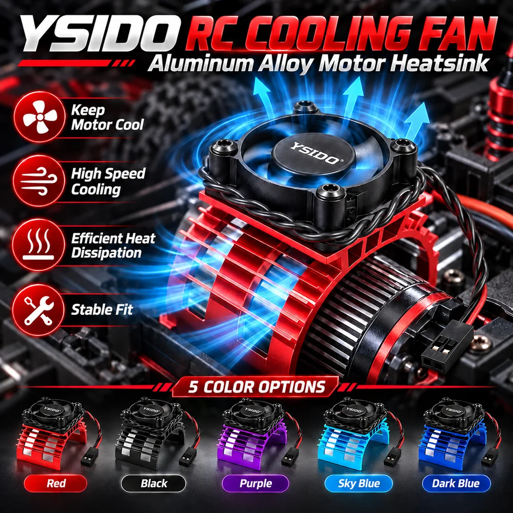 YSIDO RC Car 540 550 3650 3660 3665 Brushless Electric Motor Cover HeatSink Cooling Fan for Wltoys 124017 124016 Parts gallery 1