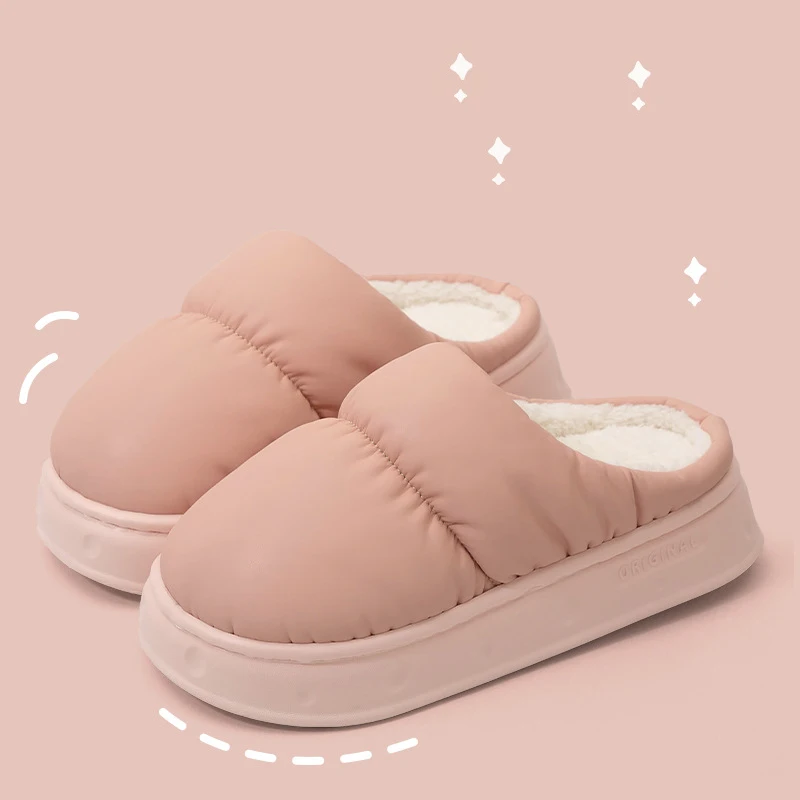 

Waterproof cotton slippers women's winter 2025 new indoor home anti slip warm plush cotton slippers women's winter