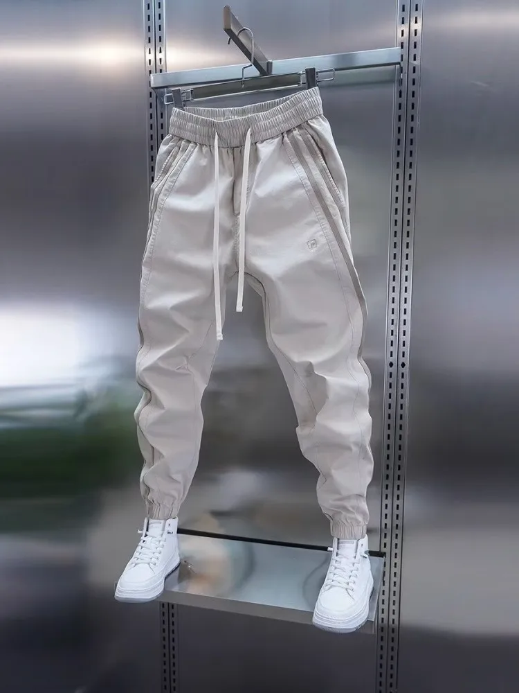 

Trendy Men's Cargo Pants Patchwork Color Blo Cuffed Slim Fit Qui Dry Casual Trousers Breathable Polyester Spring Summer