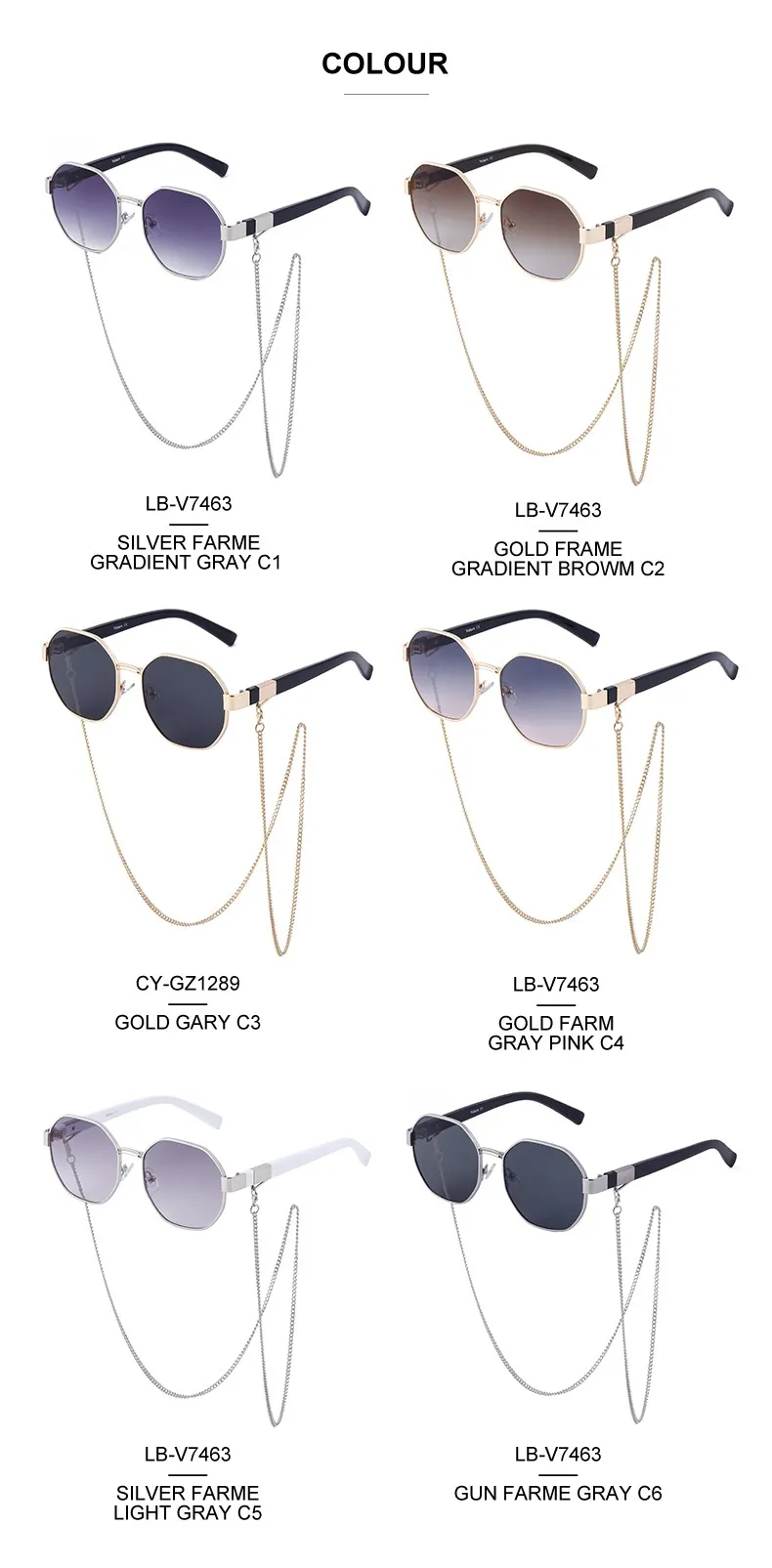 Achteck Vintage Sonnenbrille Frauen mit Kette Luxusmarke sexy quadratische Sonnenbrille für Damen Punk Brillen Sonnenbrillen uv400 – Detail 11