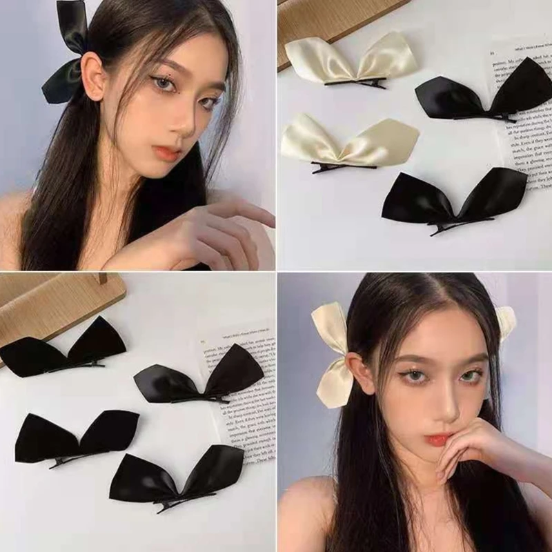 Harajuku Cetim/Veludo Bowknot Decor Hairpin para As Mulheres Doce Bonito Girly Charme Clipe de Cabelo Estética Y2k Acessórios para Cabelo