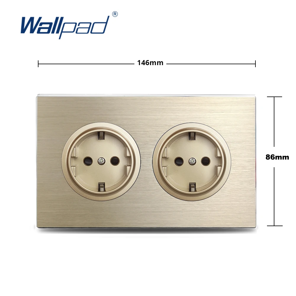 Dubbel EU Frans stopcontact bruin geborsteld aluminium paneel stopcontact 146 * 86 mm Wallpad L6