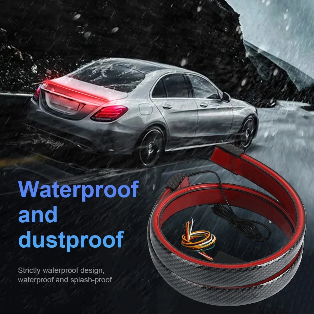 Flowing Car Carbon Fiber Textured Tail Brake Lights Waterproof 12V LED DRL Strip High Rear Warning Stop Auto Turn Signal Running