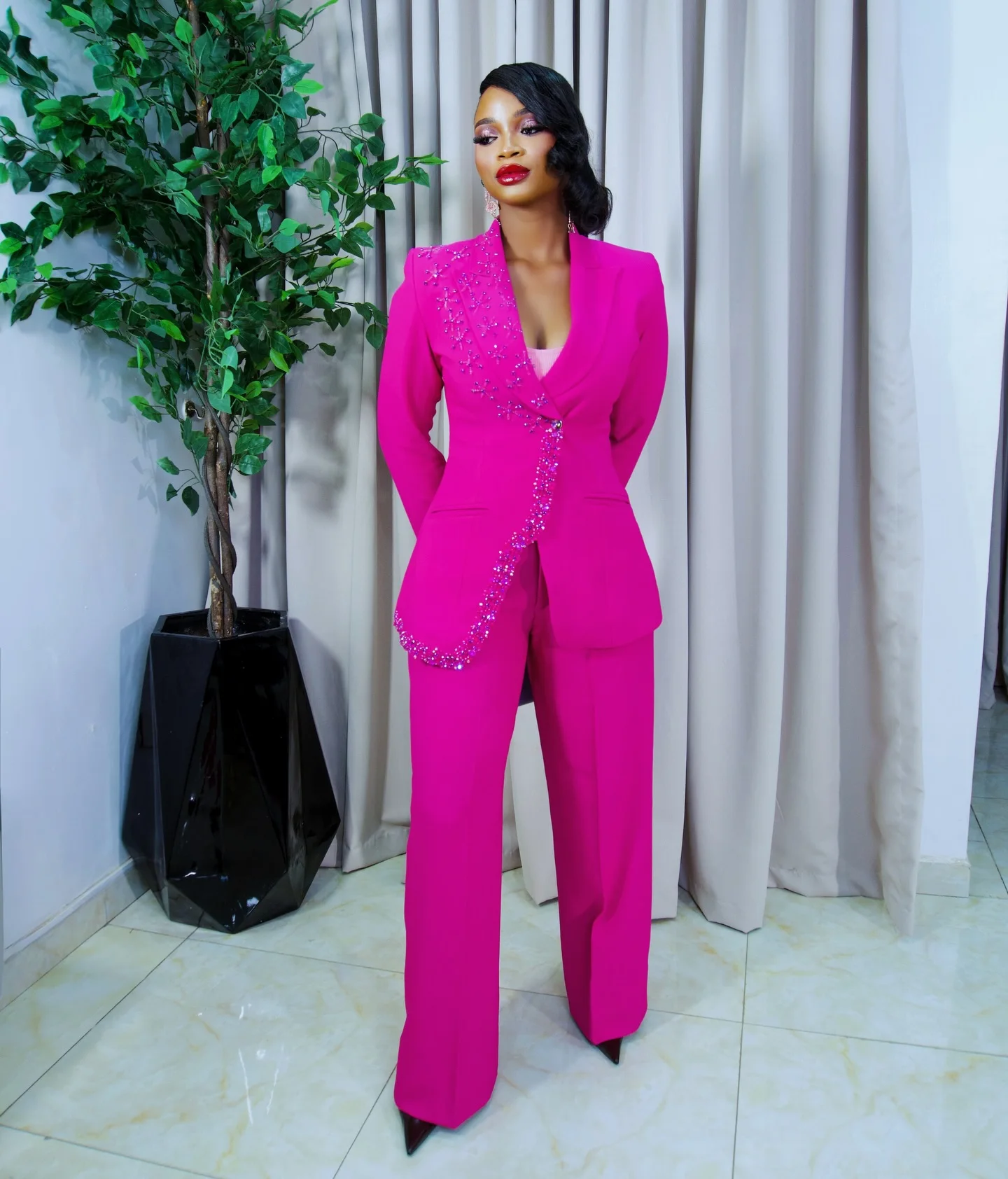 Elegant Women's Evening Dresses Suit Gowns Single Breasted Jacket Pants For Female Satin 2 Pieces Suit Customized M266479