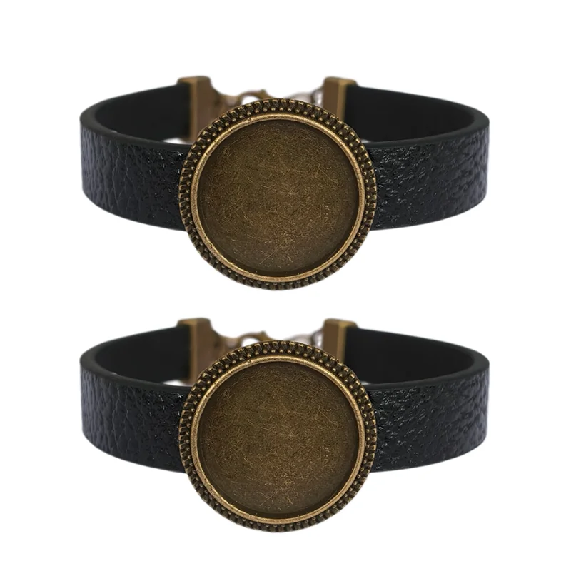 Bracelet Base for Jewelry Making 18mm Glass DIY Leather Bangles Blank 3 Colors Wristband