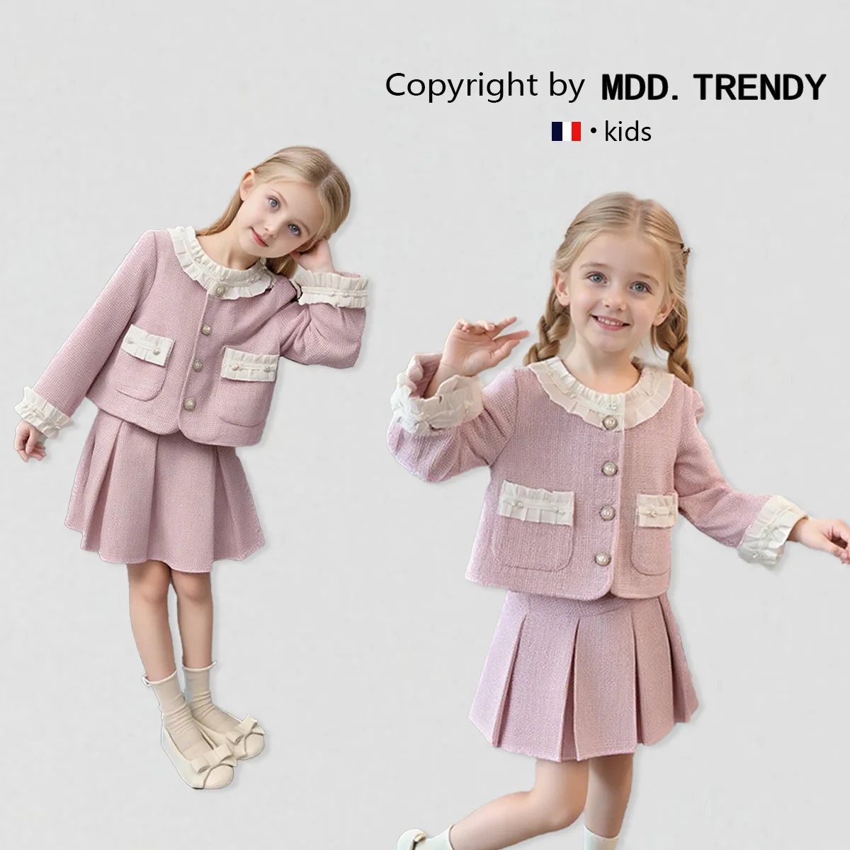 

Осенний комплект из розовой короткой юбки в корейском стиле для маленьких девочек с блейзером, милый наряд для малышей, двухсекционный гардероб для школьной вечеринки