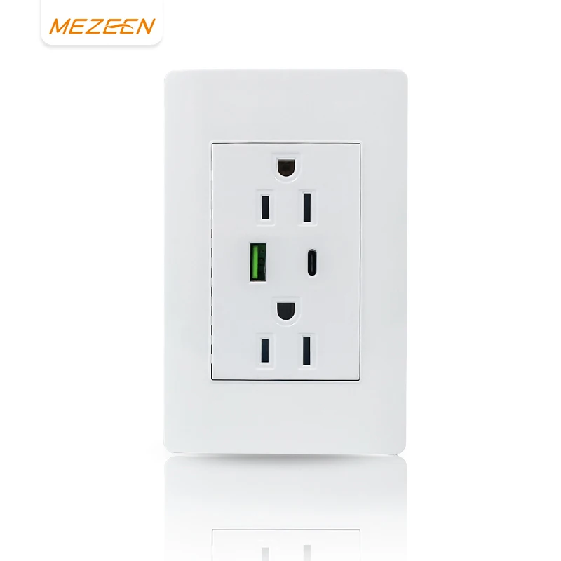 

US Standard 6 Pins Electrical Wall Socket With Type A+C Fast Charging Ports PD3.0 20W