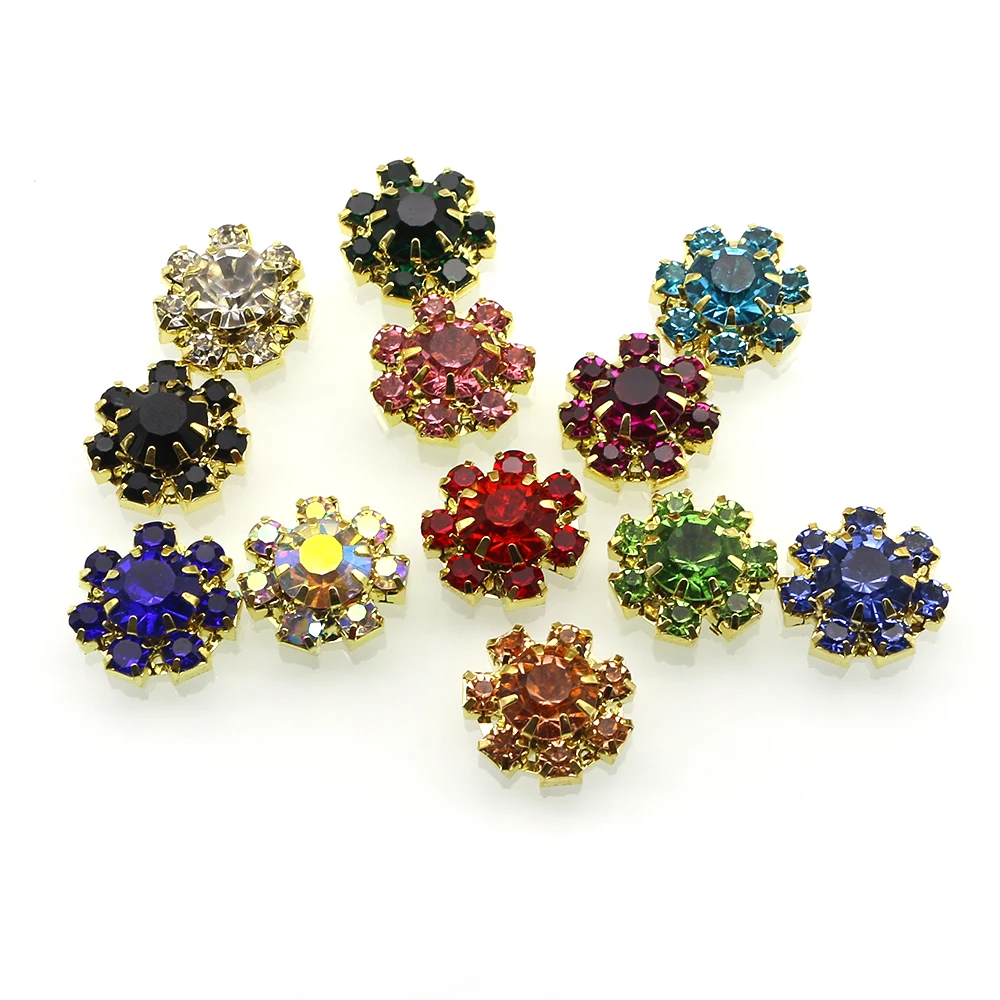 10 pz/Lot13MM nuova moda bottone diamante fondo piatto fiore oro bottone diamante abbigliamento fai da te accessori per capelli