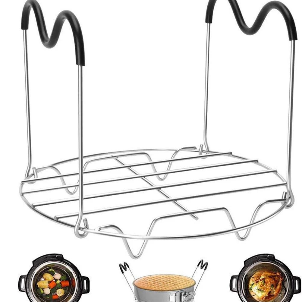 

Stainless Steel Steaming Rack Black Silicone Handle Kitchen Steam Shelf For Casserole Dumplings Eggs Corn Pot Plate