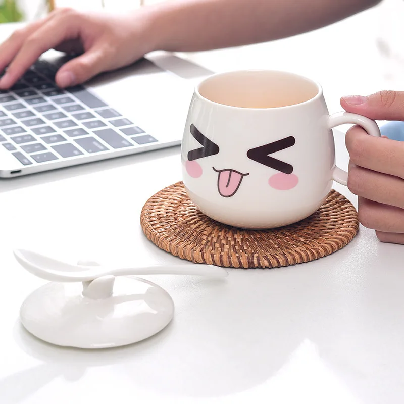 

Creative Ceramic Mug with Lid Spoon Trendy Couple Coffee Cup for Home Office Use