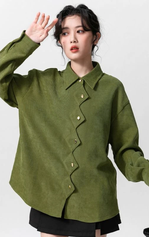 Blouse Women Vintage Green Skirt Fashion New Full Sleeve Autumn Spring Office Lady Women Top All-match Mori Girl