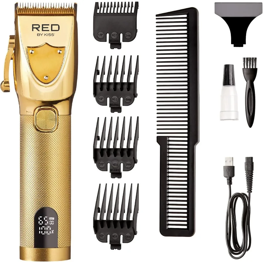 

RED Cordless Hair Clippers for Men Professional Grooming Kit Ultra Clean-Cut Trimmer with Premium Stainless Steel Blades