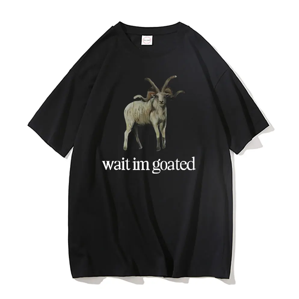 Singer Alex G Wait Im Goated Graphic T-shirt Funny Goat Meme Print Tshirt Unisex Pure Cotton Tees Men Women Oversized T-shirts - Image 2