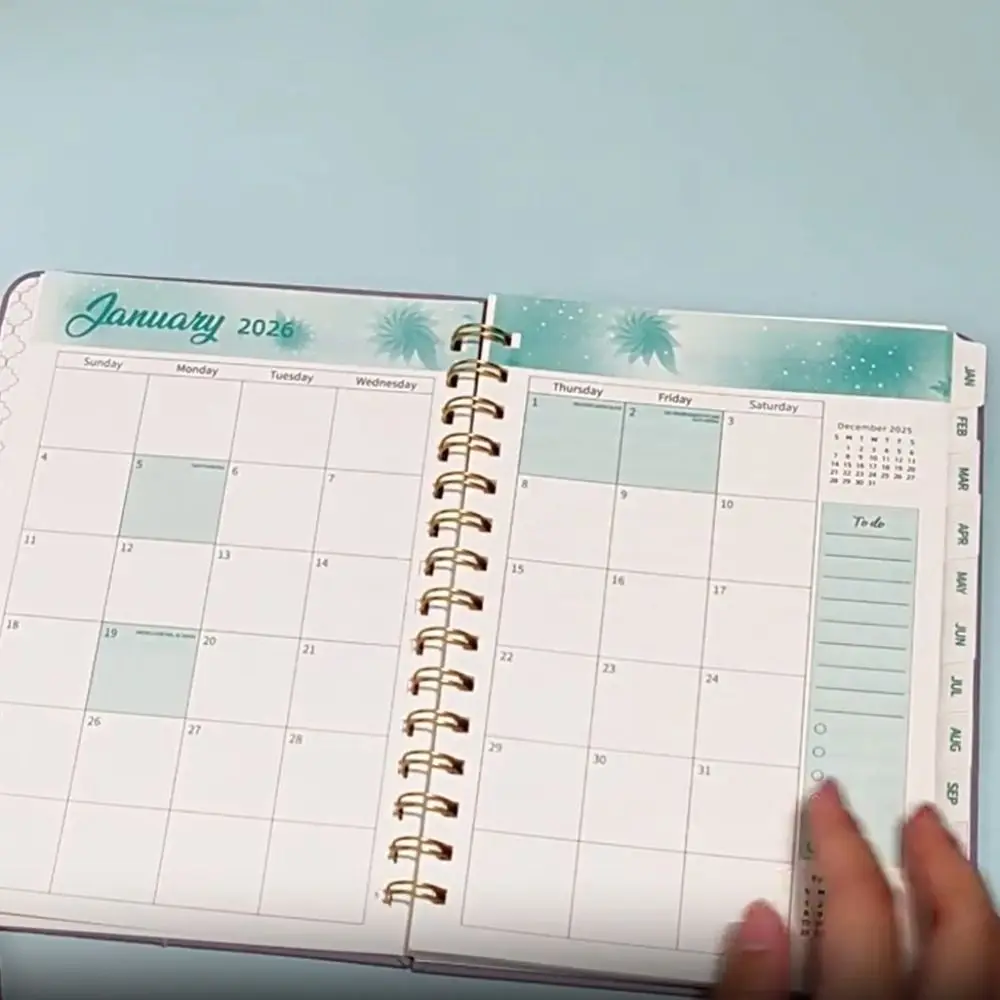 A5 2026 Weekly Monthly Planner Calendar Self-fill Coil Schedules Notebooks PU Leather Cover with Strap Daily Notebook Record