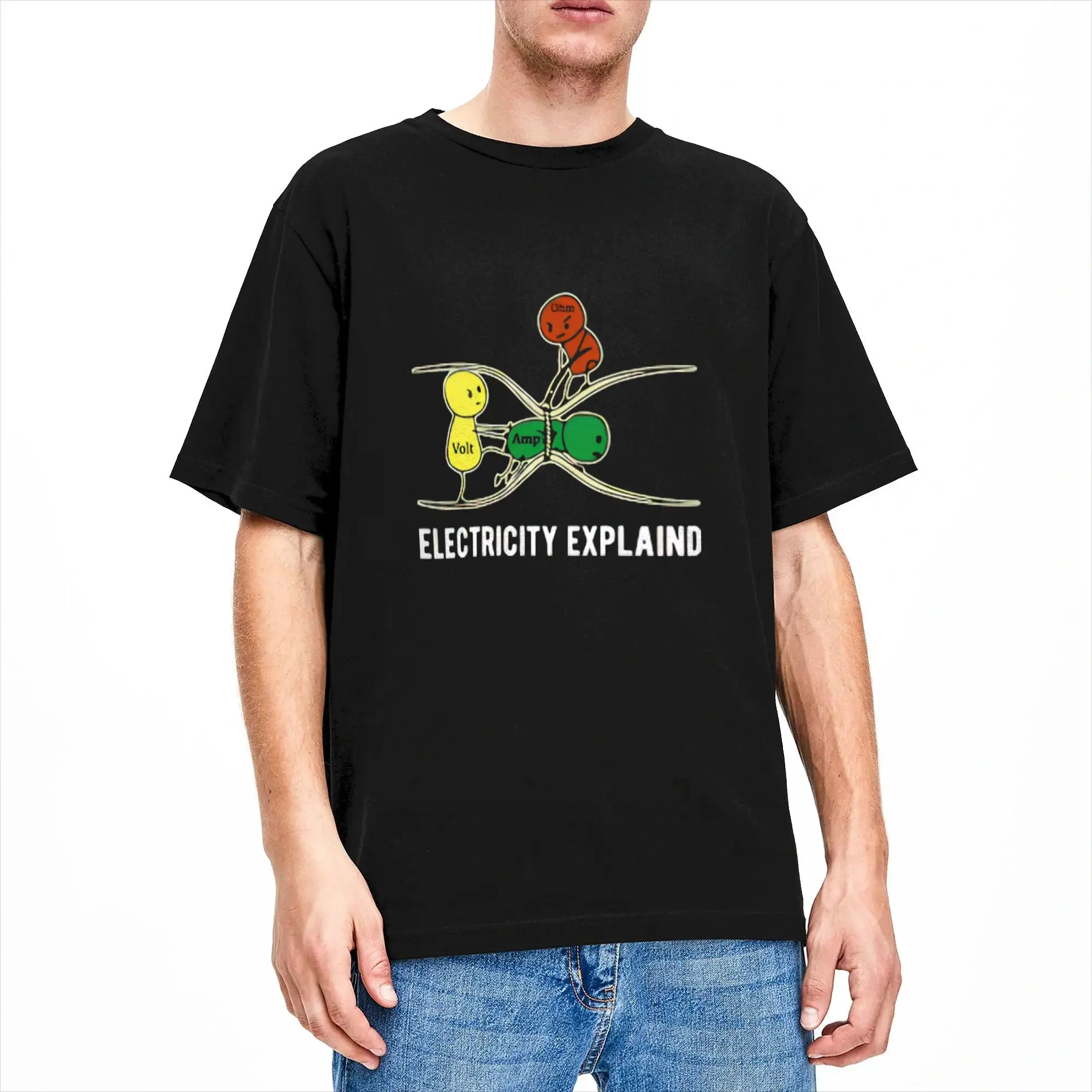 Electricity Explained T Shirt Summer  Cotton T Shirts For Man Design Tshirt Short Sleeve Y2K Funny Tops