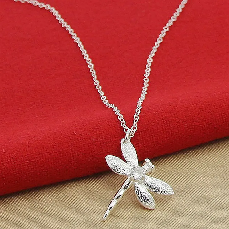 

925 Sterling Silver Dragonfly AAA zircon Pendants Necklace 18 inch Chain For Woman Wedding Engagement Fashion Jewelry