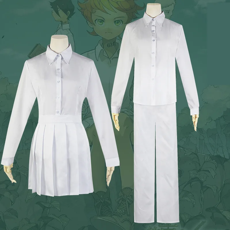 Эмма Норман и Рэй из «Обещанного Неверленда», включая белые рубашки для обоих мужских и женских персонажей, косплей аниме