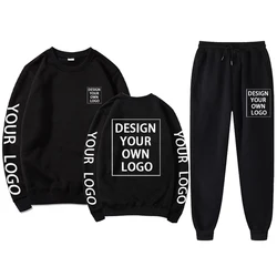 Personalizado seu logotipo hoodies calças 2 pçs/sets diy crewneck moletom moletom masculino ginásios de fitness topos calças corredores fatos de treino