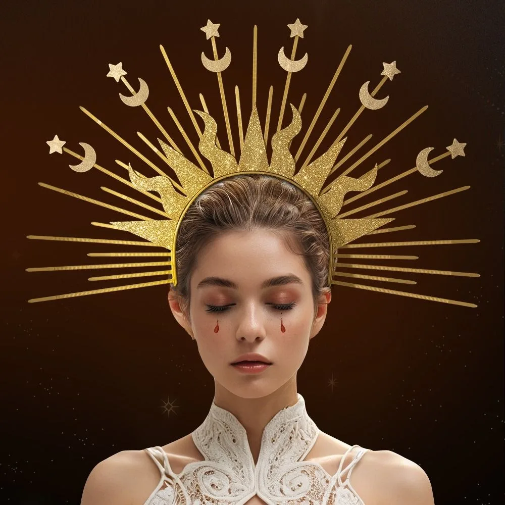 Fashion Sun God Halo Headband Star Gold COSPLAY Hair Hoop The Halo of the Virgin Mary Moon Tiara Headdress Party - view 4