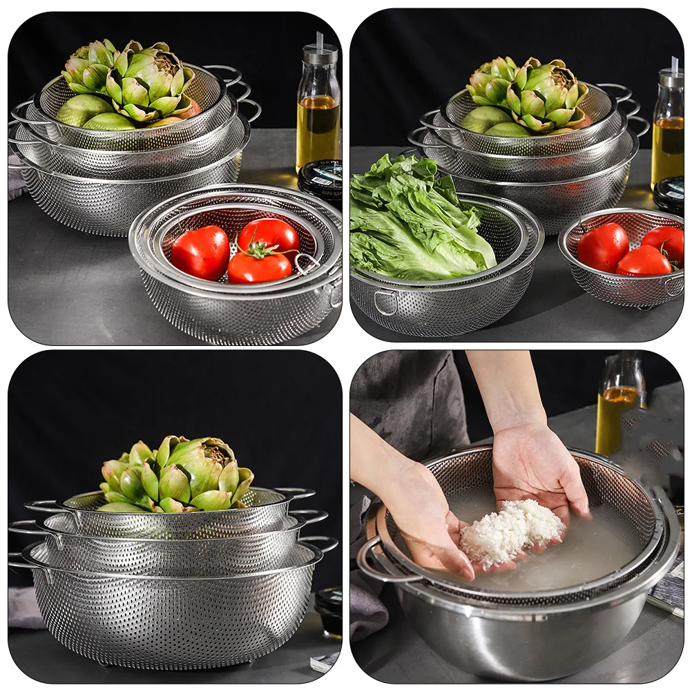 

1Pcs Hollowed Stainless Steel Drain Basket Skid-Resistant Multipurpose Draining Basket Fruit Vegetable Washing Kitchen