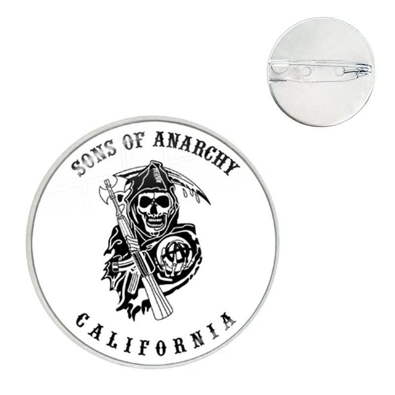 Sons Of Anarchy LOGO Brooch Freedom Symbol Pendant анархия Pin Rock Punk Vest Cosplay For TShirt Backpack Hat Accessories