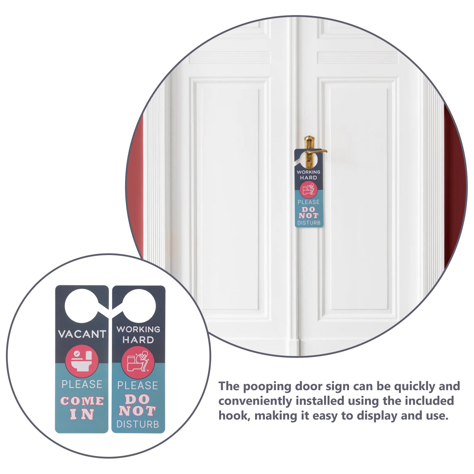 

Restroom Door Hanger Signs Pooping Reminder Sign Creative Patterns Clear Message PVC Easy to Install Toilet Room Door