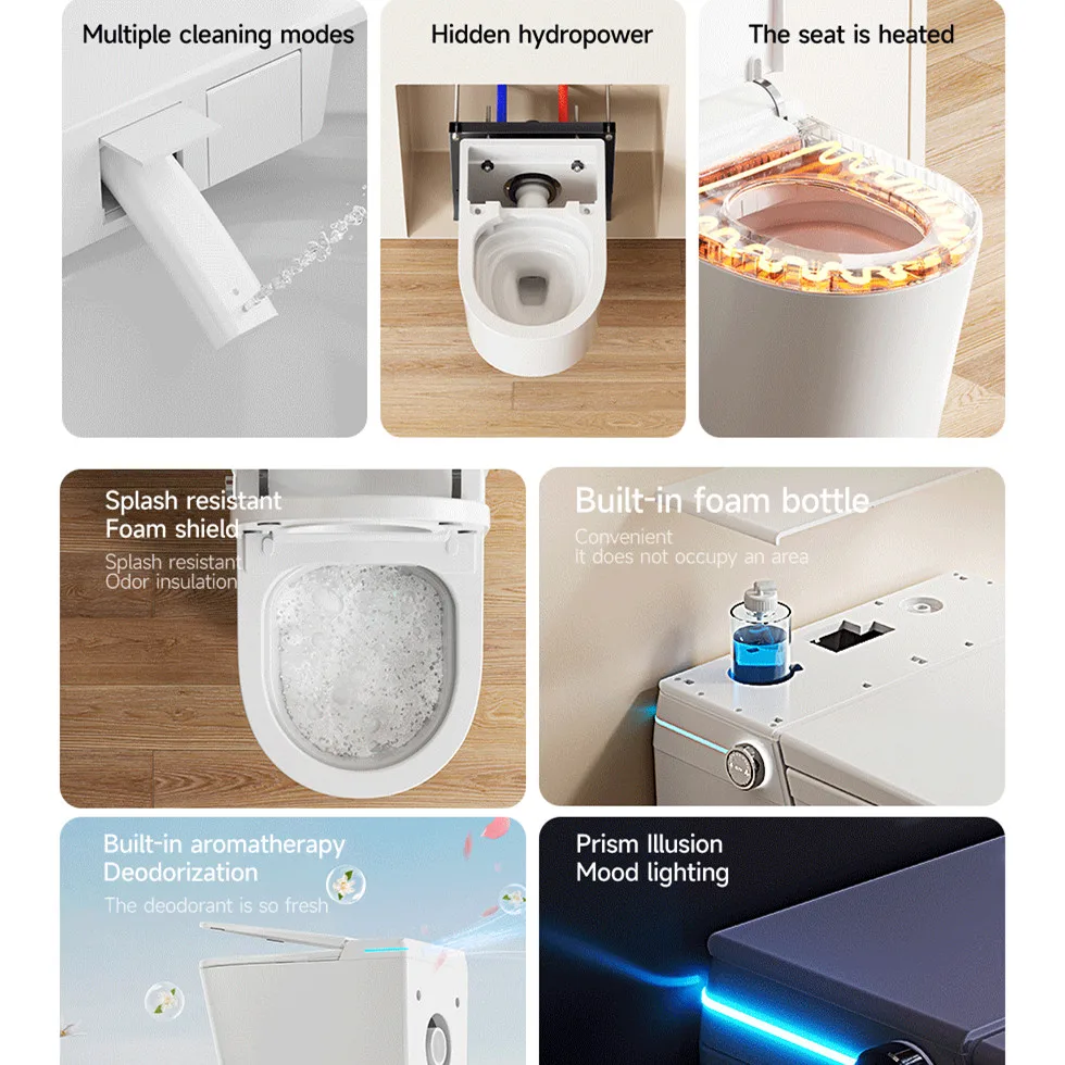 Bathroom Floating WC Commode Foot Sensor Flip Electric Intelligent Wall Hung Toilet Wall Mounted Smart Toilet with Night Light