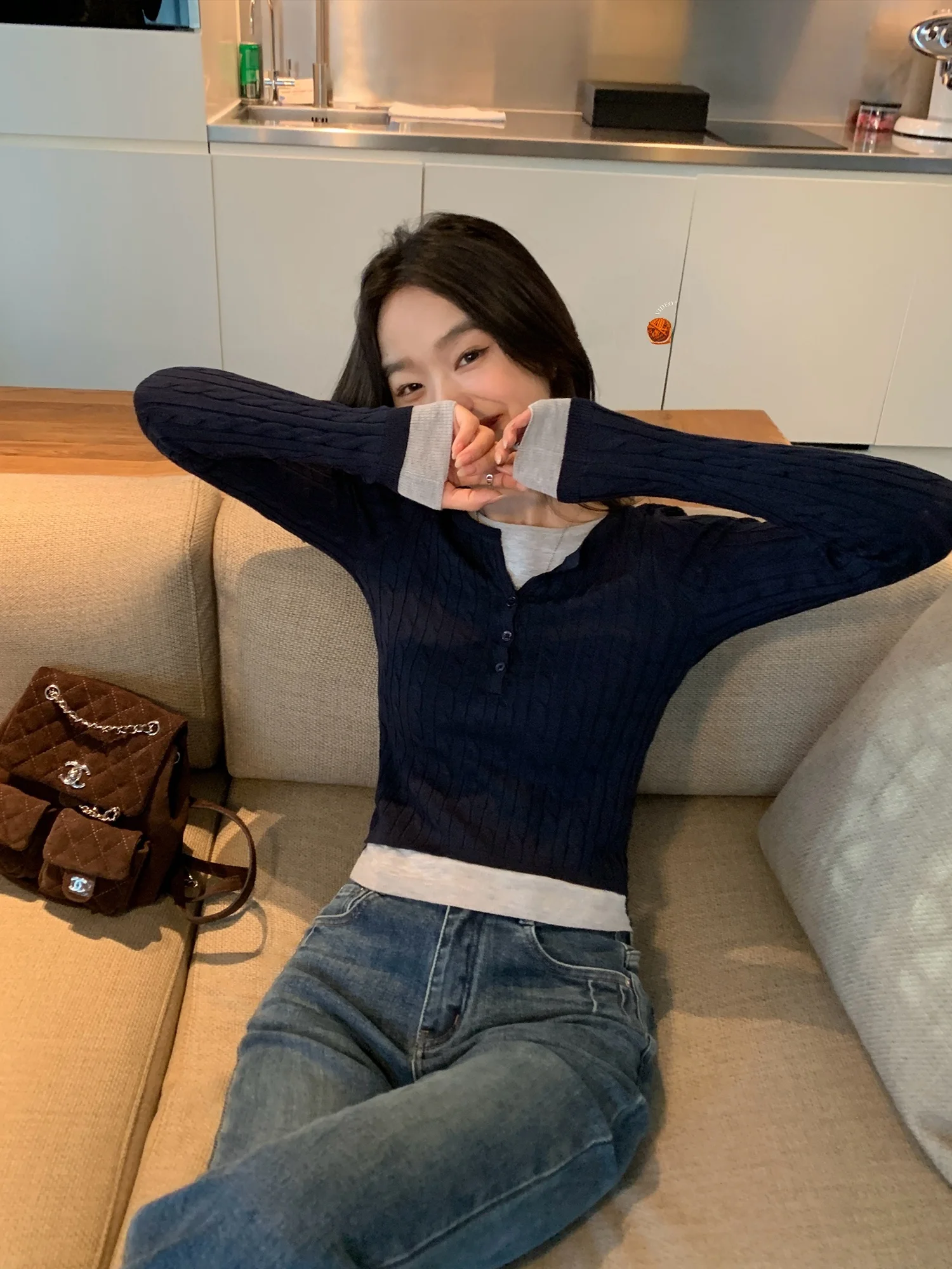 

Pusumede Twisted Knitwear Women's Base Layer irt Color Blo Design Long Sve Regular Fit Polyester Modal Fiber Top