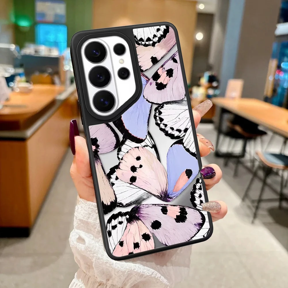 Creative Colorful Butterfly Mirror Surface Magnetic Phone Cover for Samsung Galaxy S23 S24 S25 S26 Ultra S26+ Plus Case