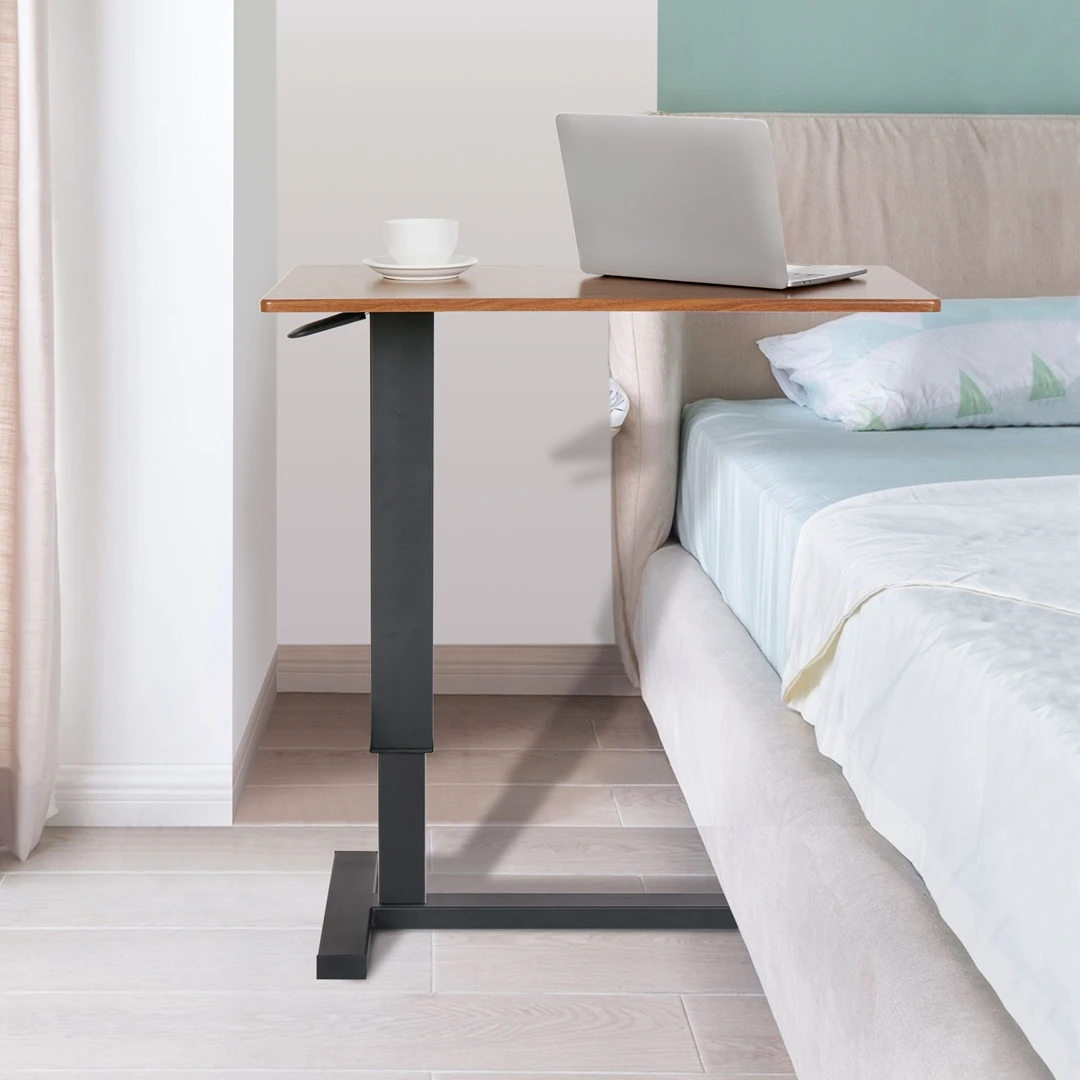 Adjustable Overbed Table, Wheels Height Customizable, Bedside Laptop Desk, Multi Purpose Side, For Hospital Living Room