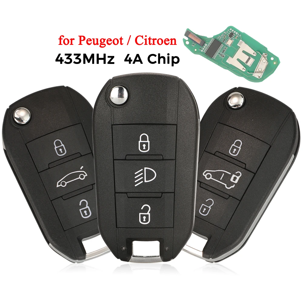 

jingyuqin 3 Buttons 433MHz Car Flip Remote Key 4A HITAG AES Chip For Peugeot Expert 308 3008 2016+ Citroen C4 Cactus 2014- HU83