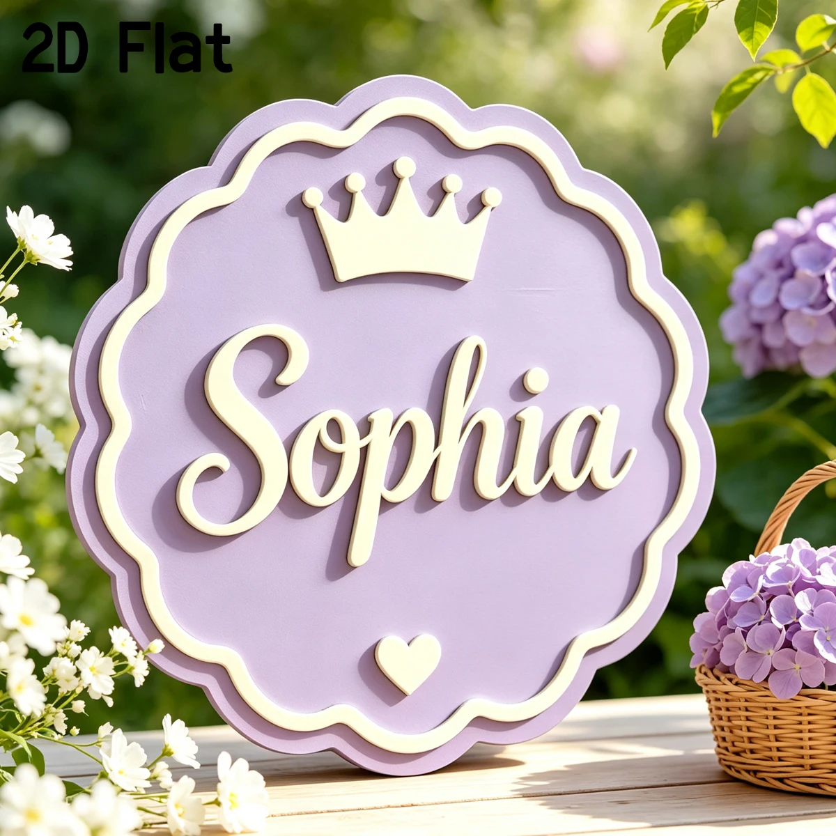 Personalized Scalloped Round Wooden Baby Name Sign,Custom Crown‑Heart Name Plaque,Boho Nursery Wall Decor,Baby Shower Gift