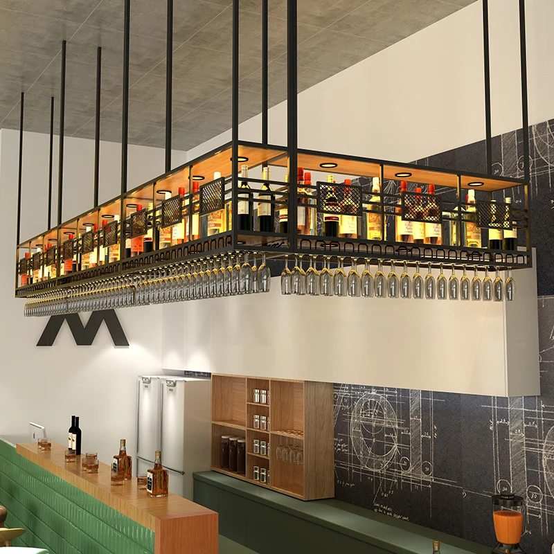 Bar wine rack Hanging wine cabinet Shelf upside down red wine glass rack  bottle rack Industrial wind hanging cup holder