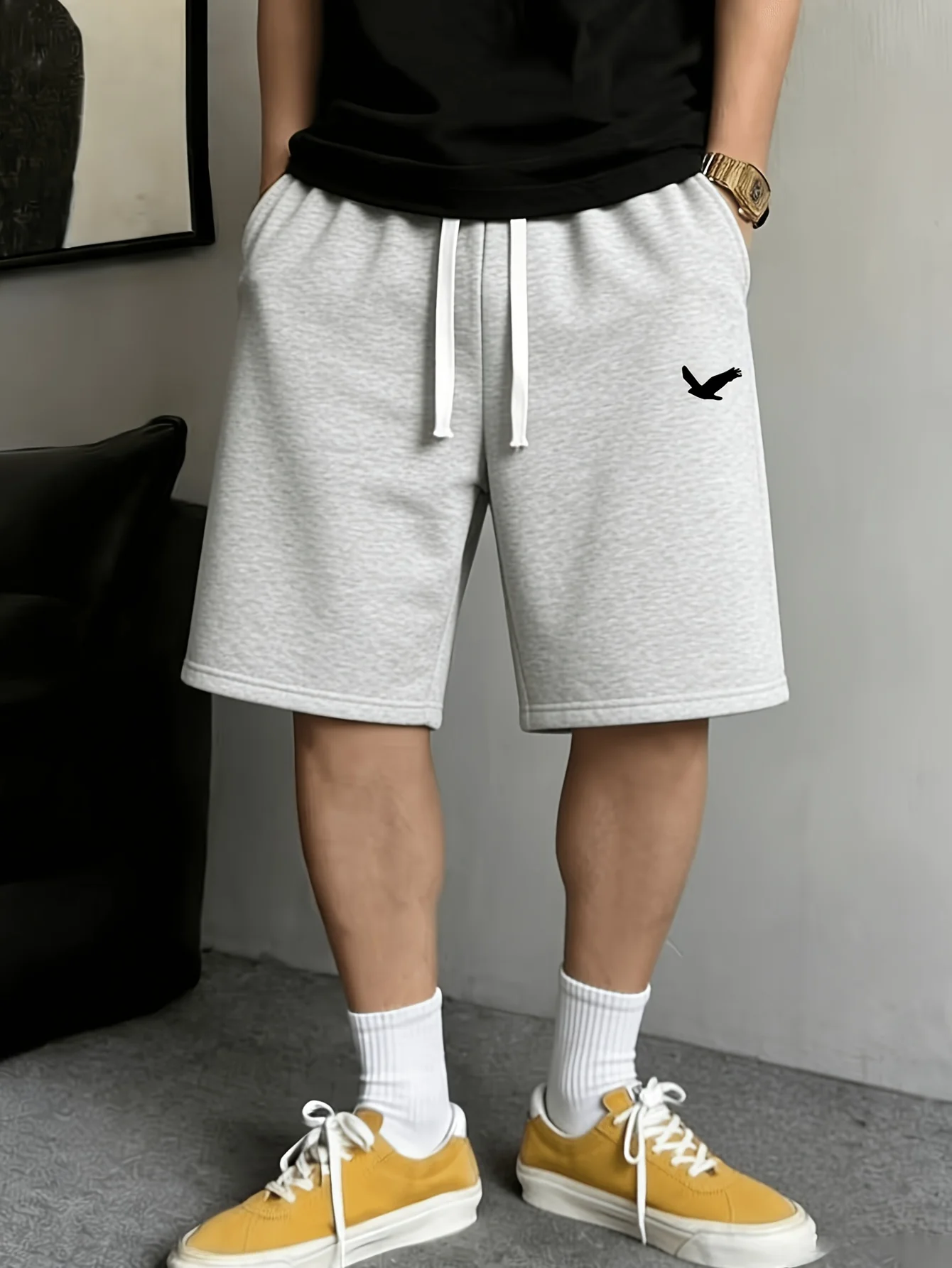 

Men's Summer Fashion Simple Print Casual Shorts Loose Fit Elastic Waistband with Drawstring Suitable for Everyday Wear