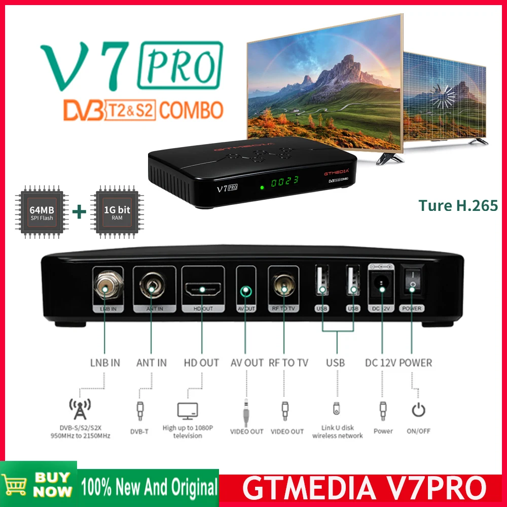 Новый спутниковый ресивер GTMEDIA V7 PRO DVB-S/S2/S2X+T/T2 VCM/ACM/multi-stream/T2MI 1080P Full HD HEVC/H265, 10-битный модуль Biss Key