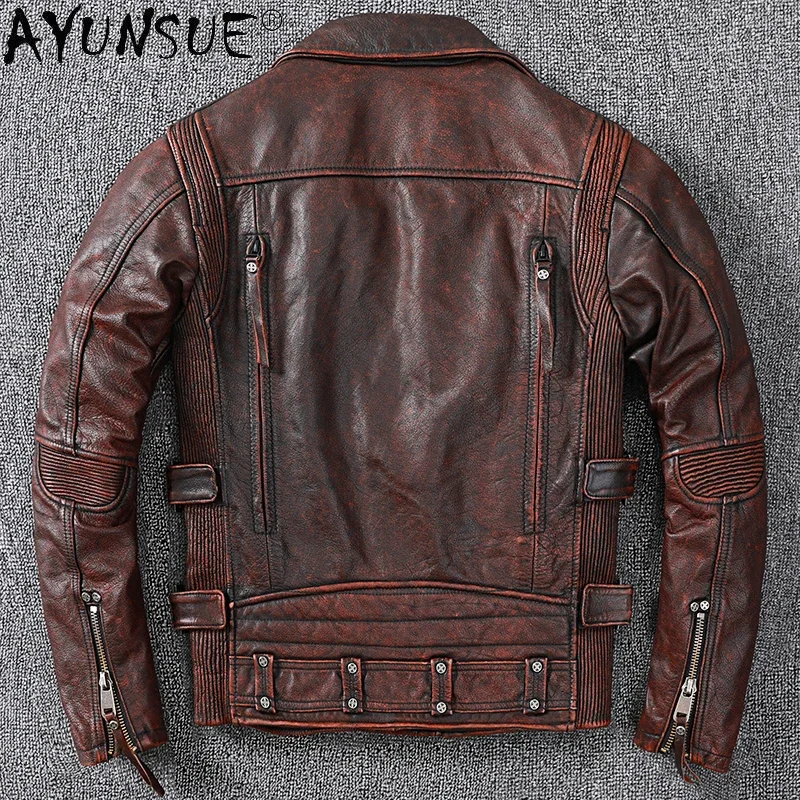 2021 Genuine Leather Jacket Men Vintage Shor Motorcycle Mens Coat Cowhide Coats and Jackets Chaqueta Spring Cuero Hombre WPY3734