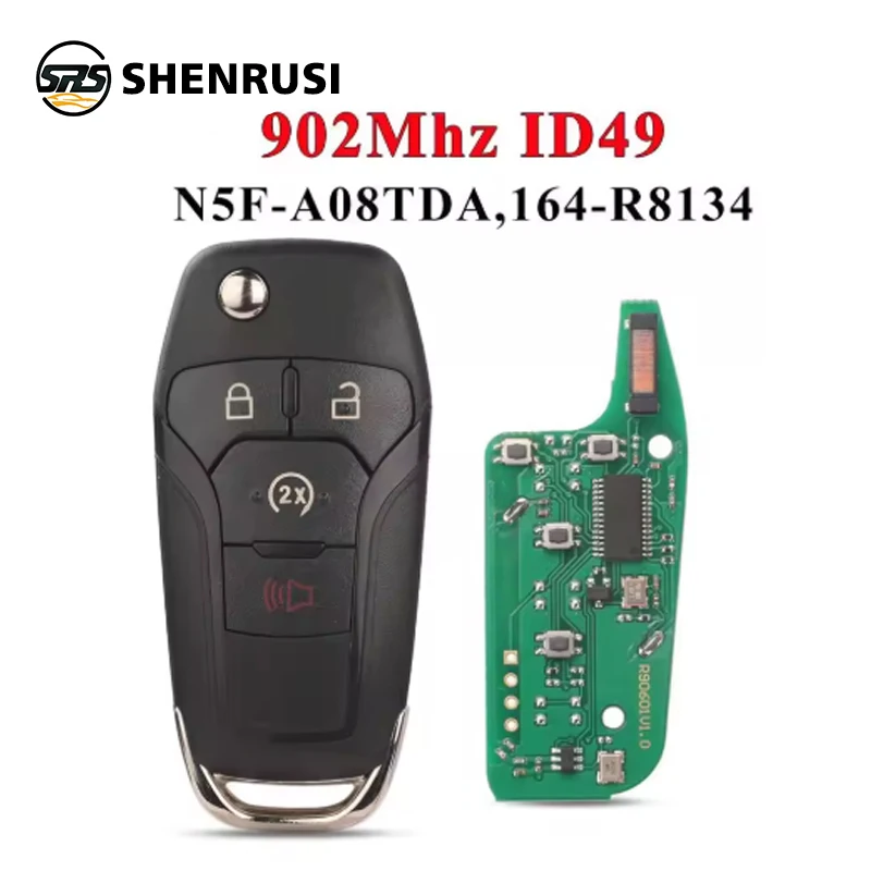 

SHENRUSI 4-кнопочный откидной дистанционный автомобильный брелок с чипом 902 МГц ID49 для Ford F150 F250 F350 F450 F550 Ranger Raptor 2015-2020 N5F-A08TDA