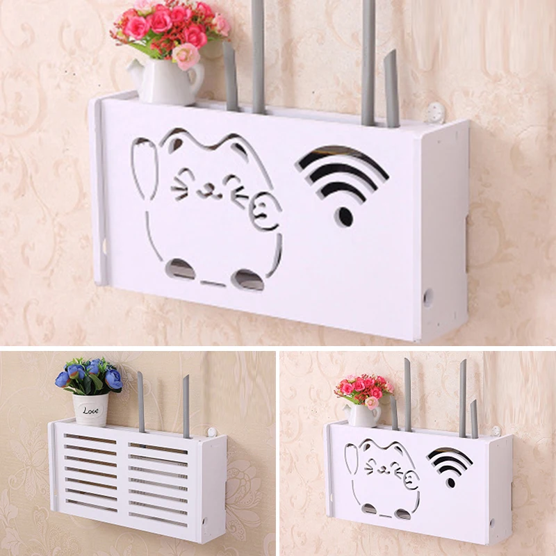 38x20x8.5cm Bins Wall-mounted Router Box No Drill Cable Router Storager Shelf Wall Hanging Bracket Cable Organizer Wifi Box