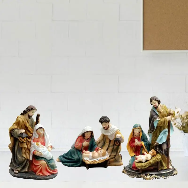 Birth Of Jesus Figurines Holy Family Jesus Birth Resin Figure Holy Family Virgin Mary Joseph Baby Jesus Resin Statues Christmas