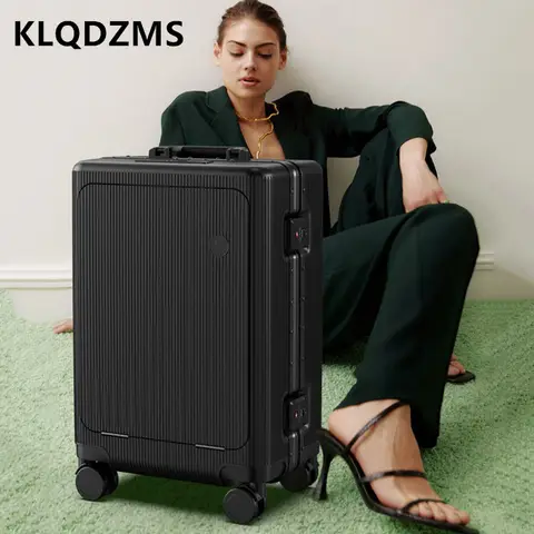 KLQDZMS 고품질 USB 충전 다기능 트롤리 케이스 – 전면 오프닝 20인치, 22인치, 24인치 롤링 수하물