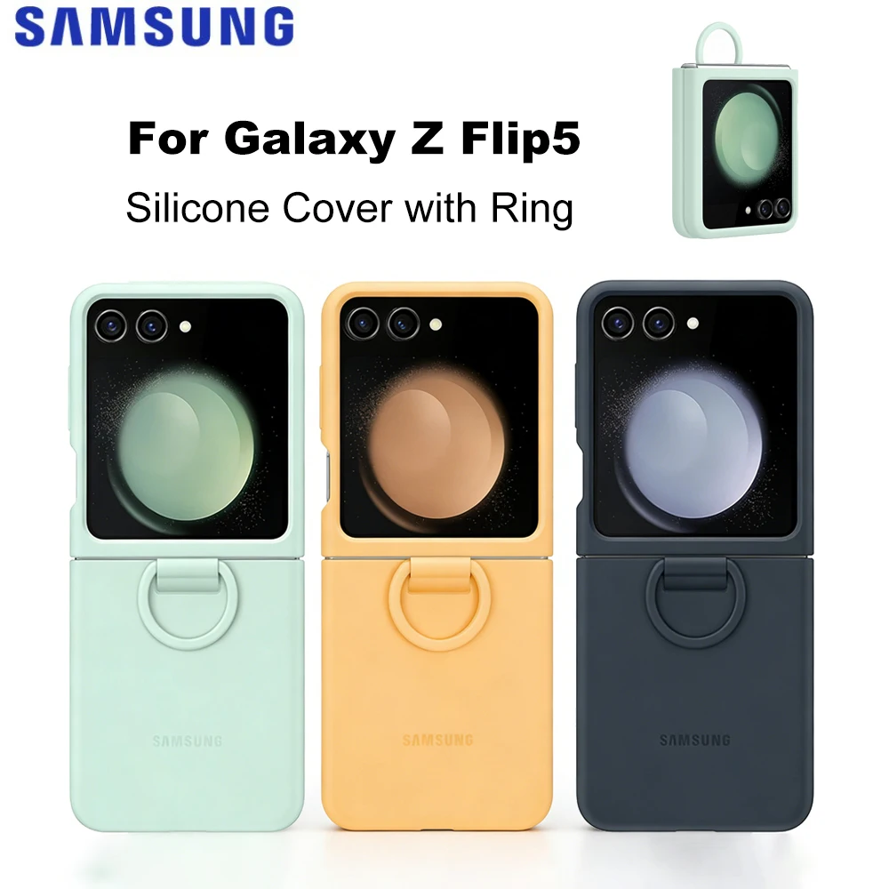 

Original For Samsung Galaxy Z Flip5 Flip5 5G Silicone Cover with Ring Phone Protection Cover Soft Back Cases EF-PF731