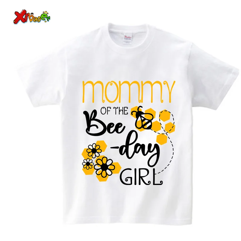 Birthday Girls T Shirt Family Matching Clothes Gift Cartoon Honeybee Printing Shirt Custom Name T-shirt Give Away Kids Stickers
