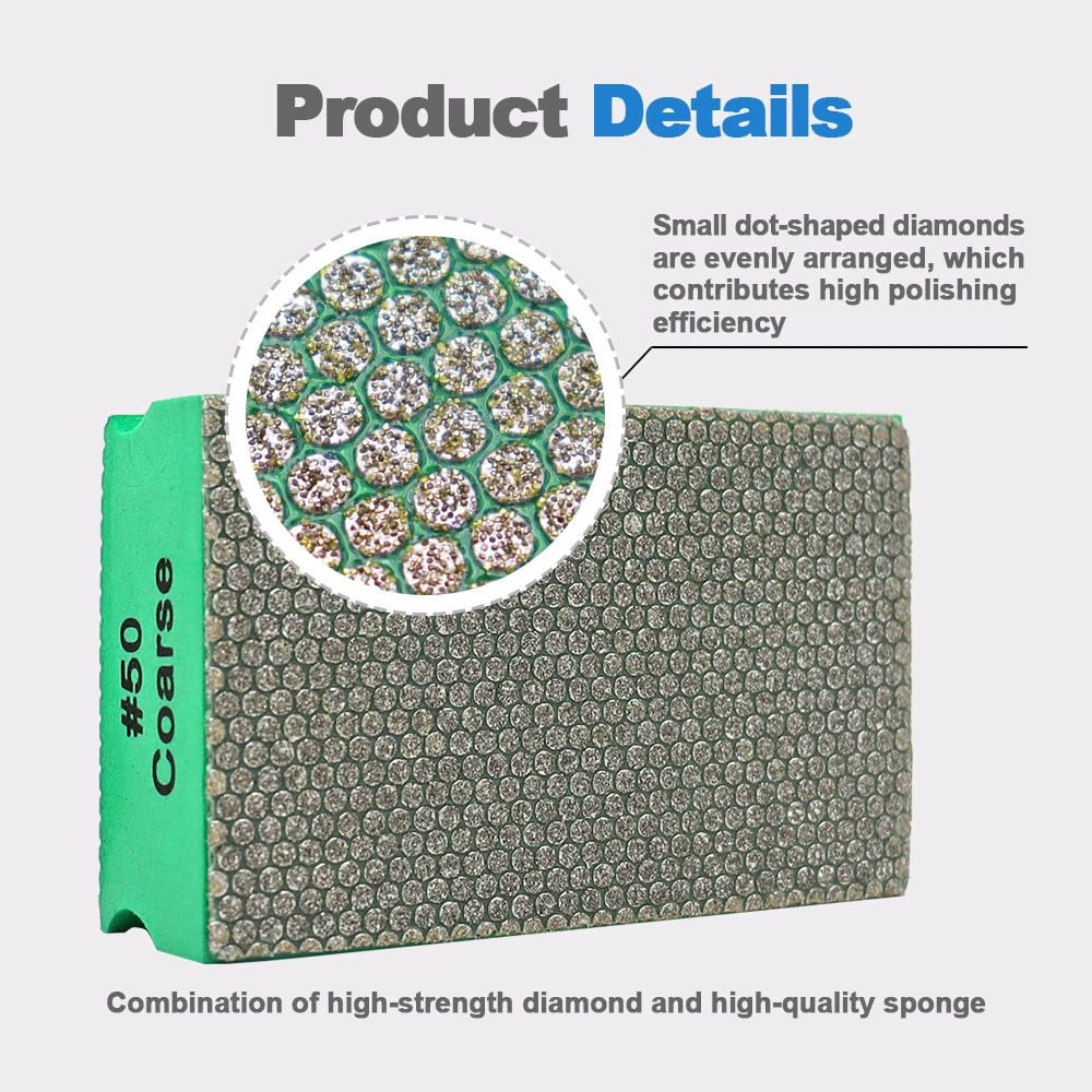 HIGHDRIL 2pcs Diamond Hand Polishing Pads Sponge 90x55mm Grinding For Stone Tile Brick Concrete Glass Marble Sanding Discs