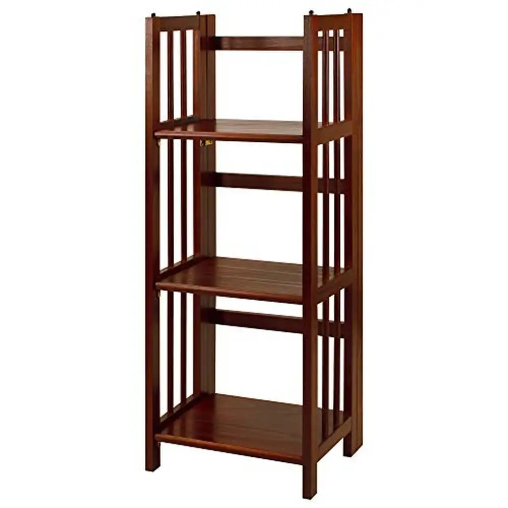 

3-Tier Foldable Walnut Bookcase Bedroom and Study Room Durable Solid Wood Construction No Assembly Required 38"H x 14"W x 11.5"D