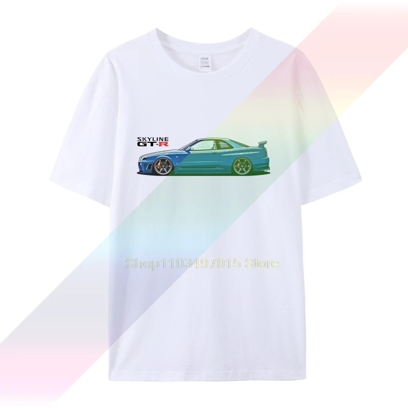 New T shirt  Skyline GTR R34 BNR34 JDM Side Tee Cotton Custom print