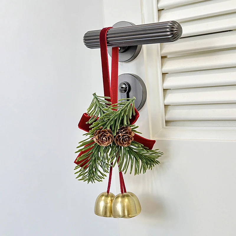 عيد الميلاد جلجل أجراس الباب شماعات حلية المخملية القوس الصنوبر مخروط جرس المعلقات لعيد الميلاد الديكور 2025 هدية الكريسماس نويل