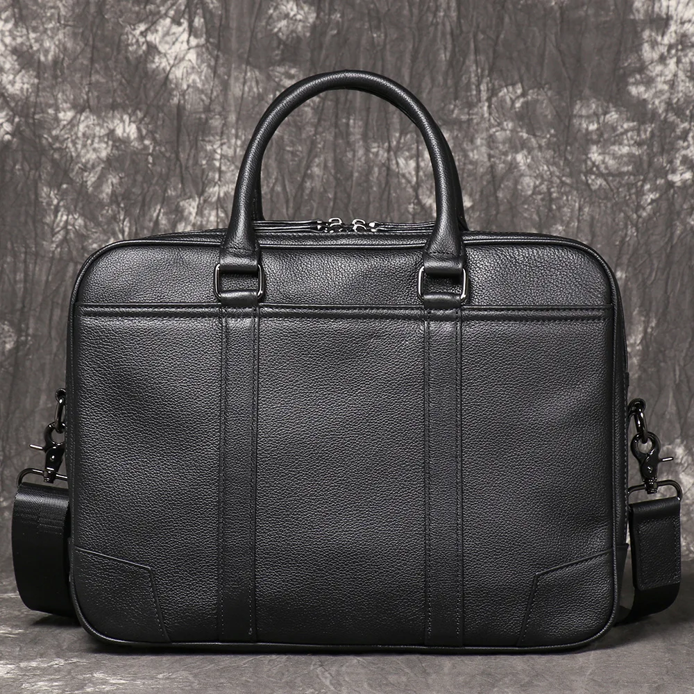 Genuine Cow Leather Men's Business Briefcase Laptop Bag Large Capacity Shoulder Crossbody File Bag